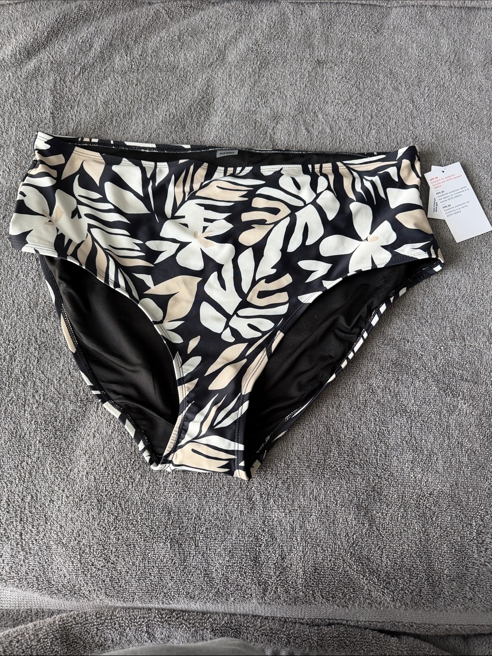 Old Navy Black and Cream Tropical Print High-Waist Bikini Bottoms